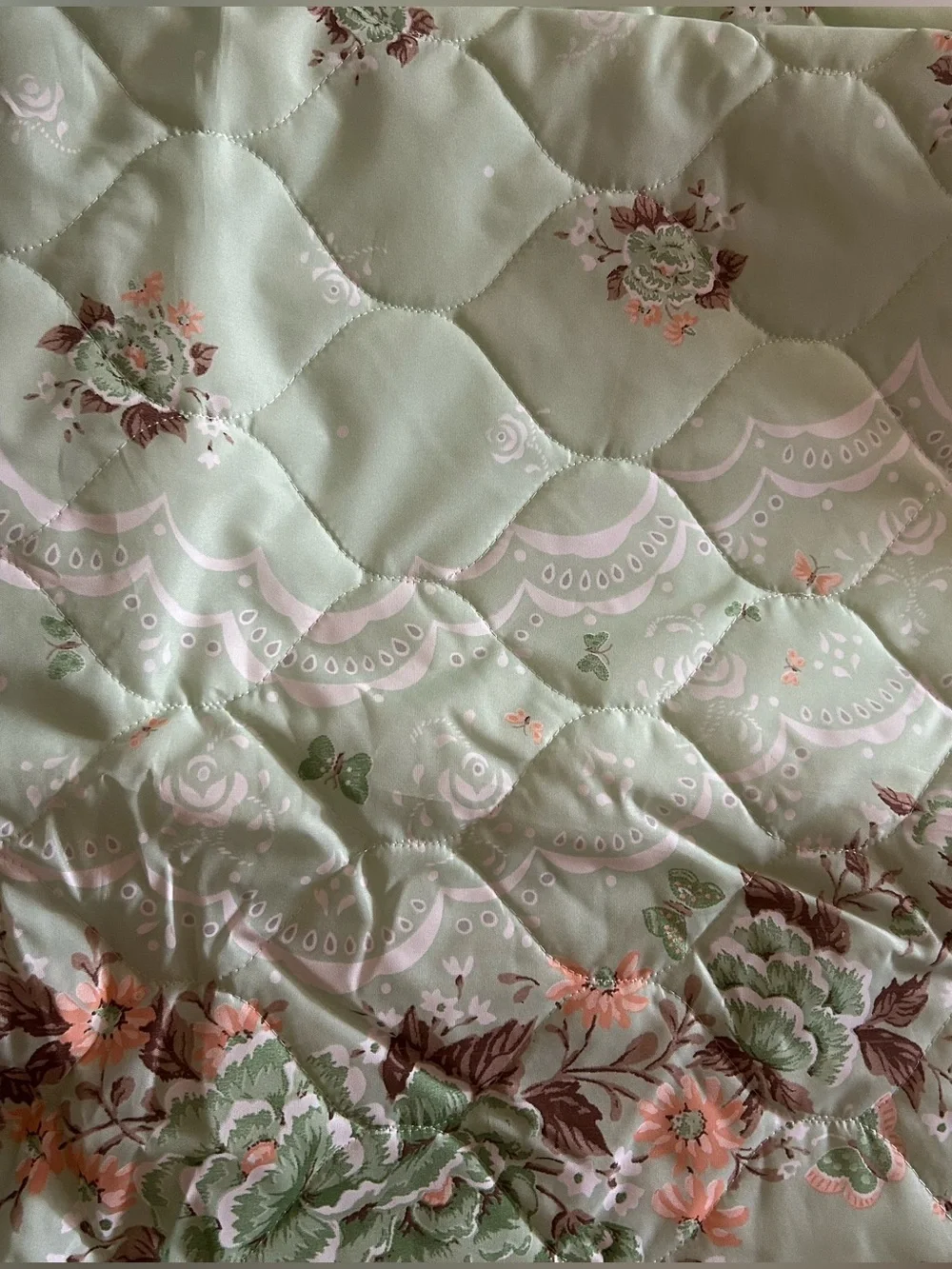 Vtg NOS Floral Rhapsody Ruffled Bedspread Mint Green Full Size